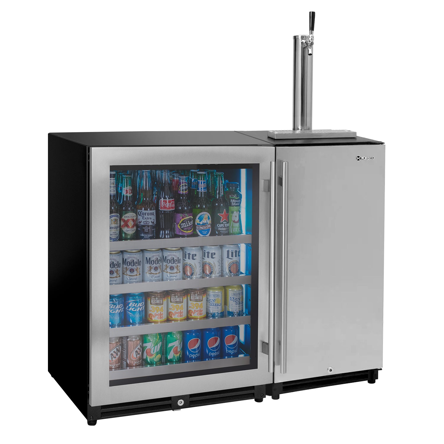 Kegco Side-by-Side 24" Wide Beverage Center and 15" Wide Single Tap Kegerator