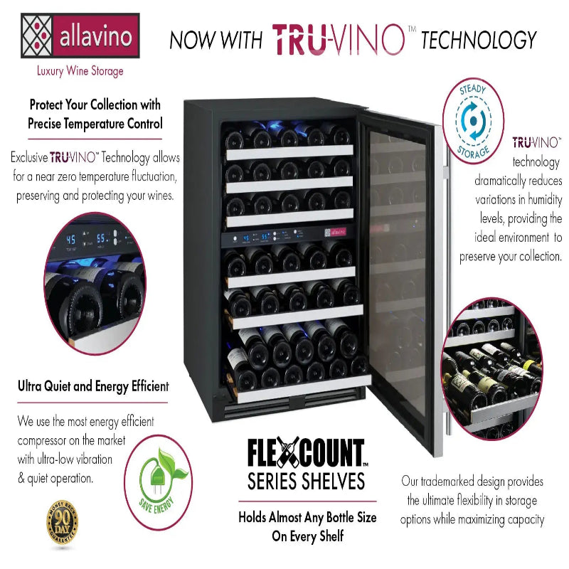 Allavino FlexCount Series 56 Bottle Dual Zone Built-In Wine Refrigerator with Stainless Steel Door